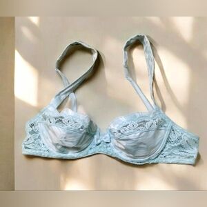 Lise Charmel Vintage Lace Trim Bra in Light Blue Size 32D